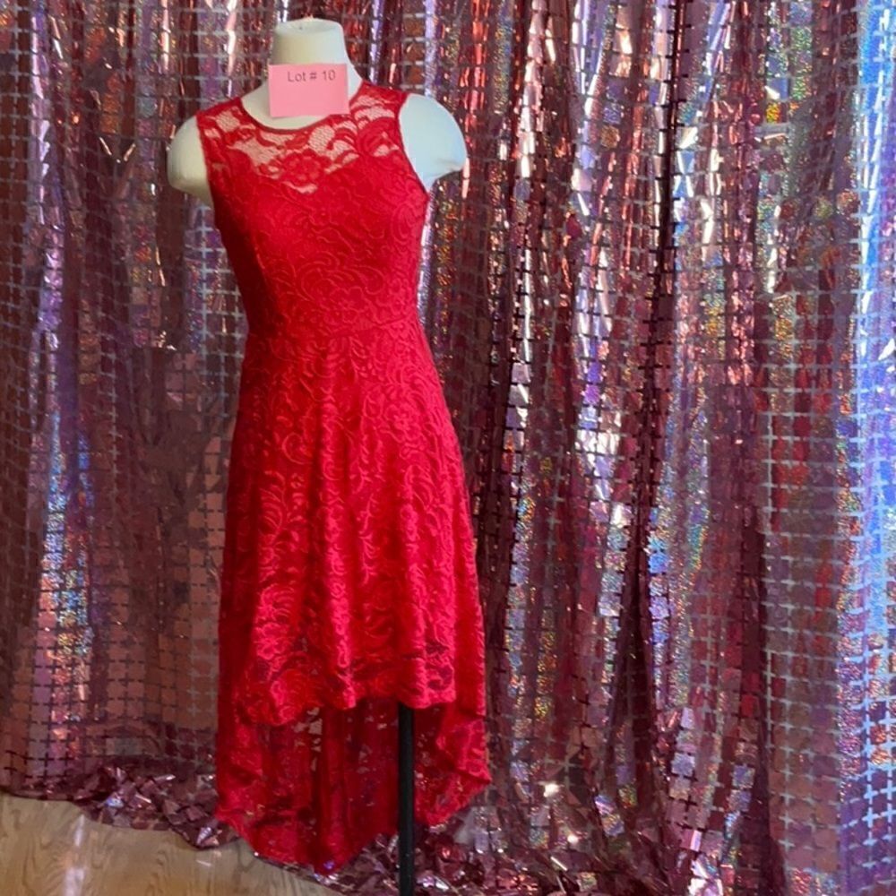 Sexy hi/low style dress in medium bright red color